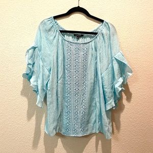 Light Blue Blouse / Crochet Detailing